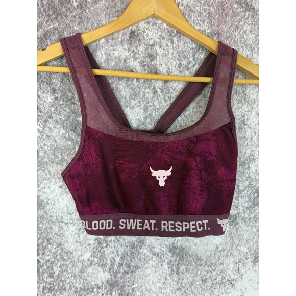 Under Armour Sports Bra Womens M Burgandy Project Rock Armour Mid Crossback Bull - Picture 1 of 9
